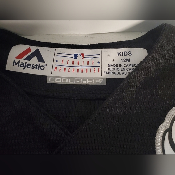 Majestic Kids size 12M Sox Major League  Baseball Jersey.  Black and White. - Picture 2 of 4